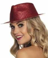 Verkleedaccessoires rode trilby hoed met glitters carnavalskleding