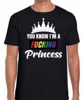 Zwart you know i am a fucking princess gay pride t-shirt heren carnavalskleding